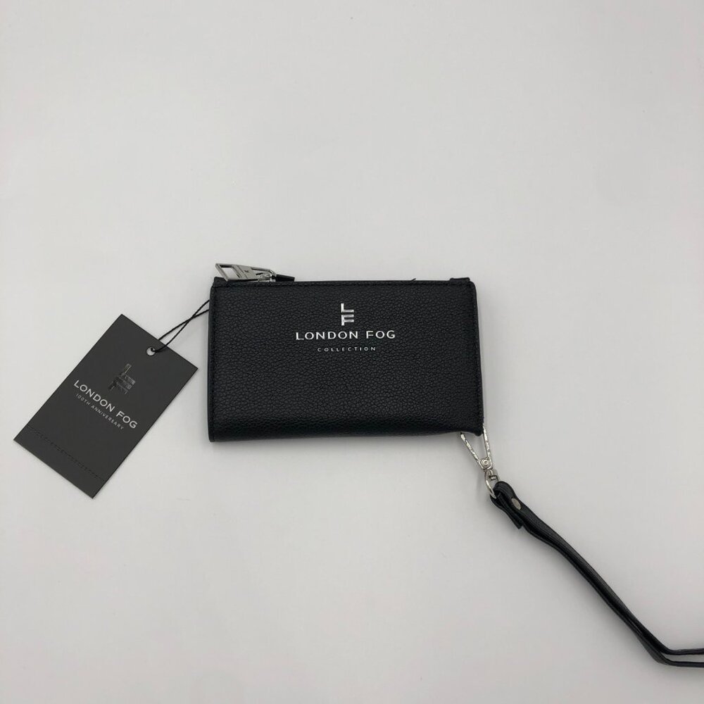 London Fog Perth Bifold Wristlet Wallet Black Faux Leather 6 Card Slots NWT Chic